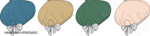 Four Stylish Bonnets A Vector Illustration Showcasing Historical Fashion in Various Hues