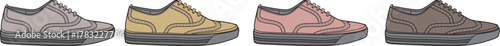 Vector illustration set of casual walking shoes in four different colors. A collection of colorful footwear for fashion and lifestyle design