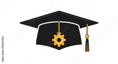 Advanced Engineering Graduation Cap with Metallic Gear Tassel for Mechanical Degree Achievement Illustration