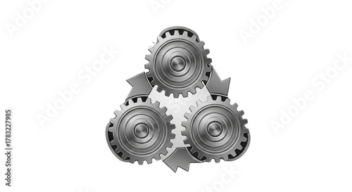 Advanced Industrial Recycling Process with Mechanical Gears and Circular Arrows Illustration