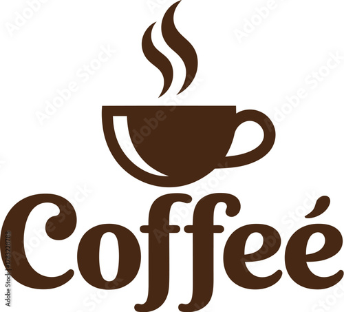 A steaming cup of coffee is depicted above the word "Coffee" in bold lettering.