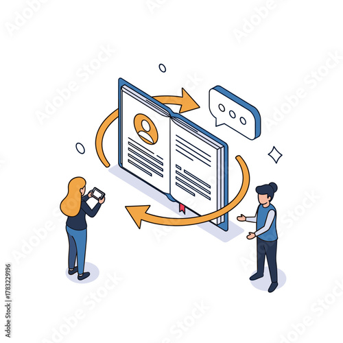 Interactive learning book with user engagement and feedback exchange for enhanced educational experiences.
