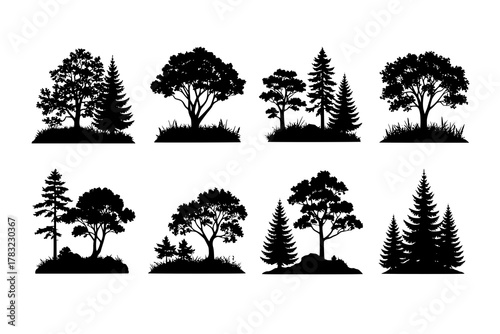 vector Set of forest isolated silhouettes

