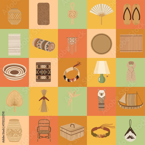 set illustration vector graphic of handicrafts made from plant fibers