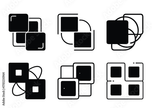 Abstract set of graphical shapes featuring squares and rounded design elements
