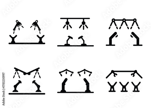 Black and white illustration of different lighting setups in a grid pattern