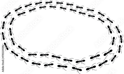 Ant Mill Silhouette Vector: Circle of Ants, Colony Loop, Death Spiral, Teamwork and Direction Concept