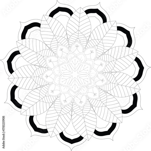 Elegant floral mandala pattern design for coloring book use