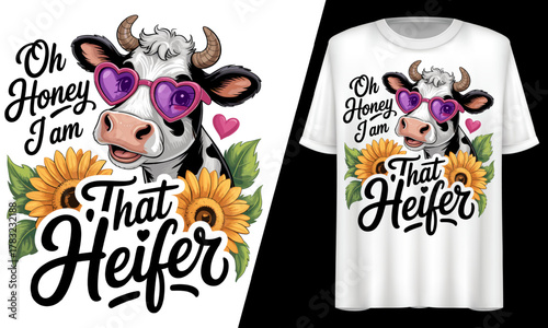 Cow Oh Honey I Am That Heifer, Diva Cow Pun, T-Shirt Design.