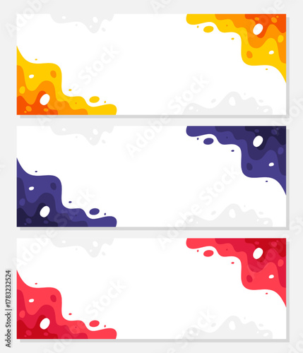 three banners design with colorful paint splatters