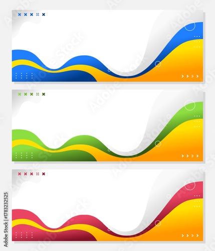 three banners design with colorful waves