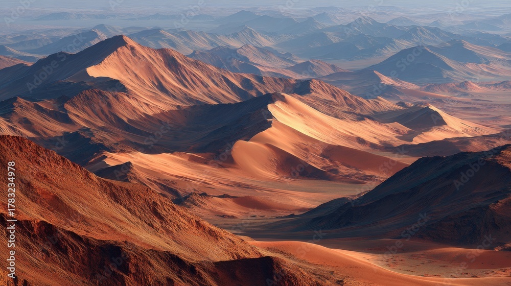 Naklejka premium panoramic view of the desert dunes, copy and text space,