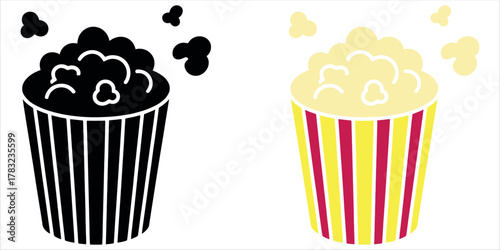 Enjoy fresh popcorn with friends at a movie night or a fun fair, featuring a classic design in two stylish color variations for your next project Vector.