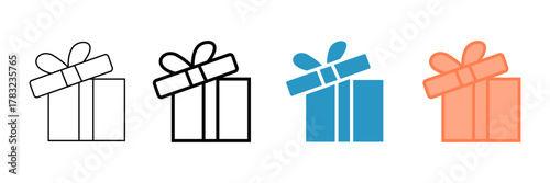 Set of minimalist gift box icons with transparent background, depicting presents for holidays, celebration events, and special offers, vector illustration	