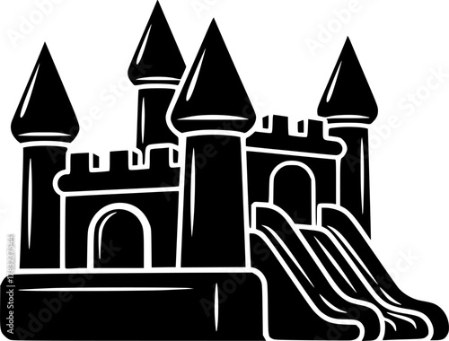 Inflatable castle isolated black set icon. Vector illustration trampoline on white background. 