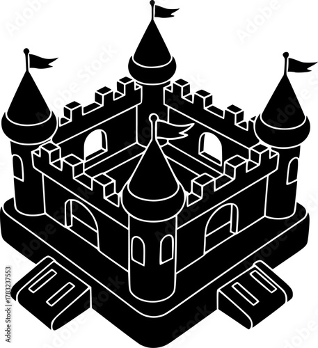 Inflatable castle isolated black set icon. Vector illustration trampoline on white background. 