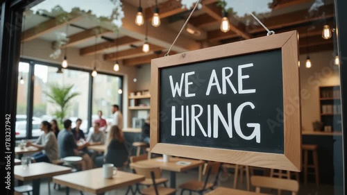 We Are Hiring Sign in Modern Cafe - Business Recruitment Video for Job Posting, Employment Opportunities and Career Social Media