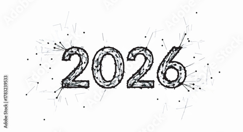 Futuristic digital year 2026 with abstract network connections and glowing particles