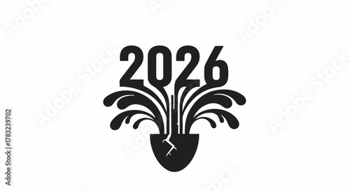 Year 2026 emerging from a cracked pot, symbolizing growth and new beginnings.