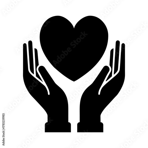 Flat Caring Hands with Heart Icon Isolated on White.