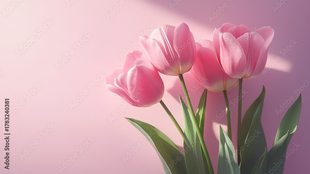 Fototapeta premium Blooming Pink Tulips, Floral Elegance