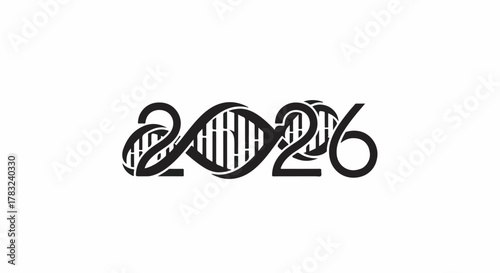 Year 2026 represented by DNA helix, symbolizing future science and innovation