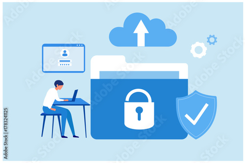 Cyber security and data protection privacy, PDPA concept. Businessman secure data management and protect data from hacker attacks and padlock icon to internet technology networking	
