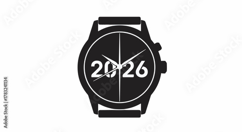 Modern smartwatch displaying the year 2026, symbolizing future technology and time.