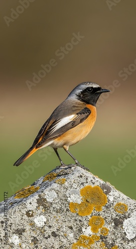 European Robin Bird on Rock.