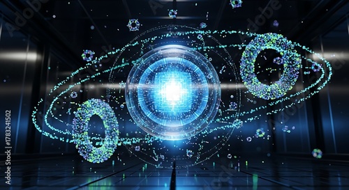 Futuristic Technology - Digital Eye with Glowing Blue Light and Data.