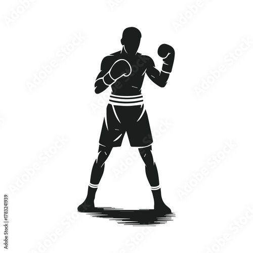 vector silhouette of male boxer in fighting stance