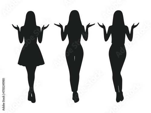 vector silhouette of women shrugging with confused pose