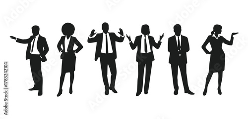 vector silhouette of business people with confused gestures