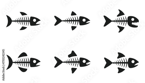 vector silhouettes set of cartoon fishbone skeleton