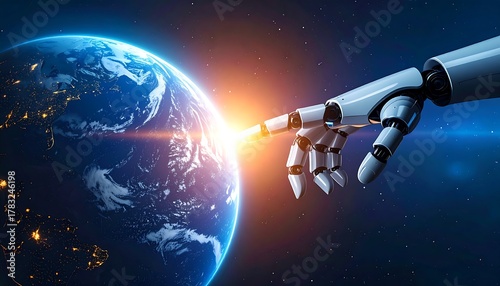 AIs Touch - A Robot Hand Reaching for Earth.
