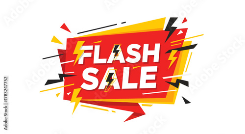Dynamic graphic banner announcing a limited-time flash sale, featuring bold typography and energetic lightning elements, ideal for urgent promotional campaigns and discount advertising