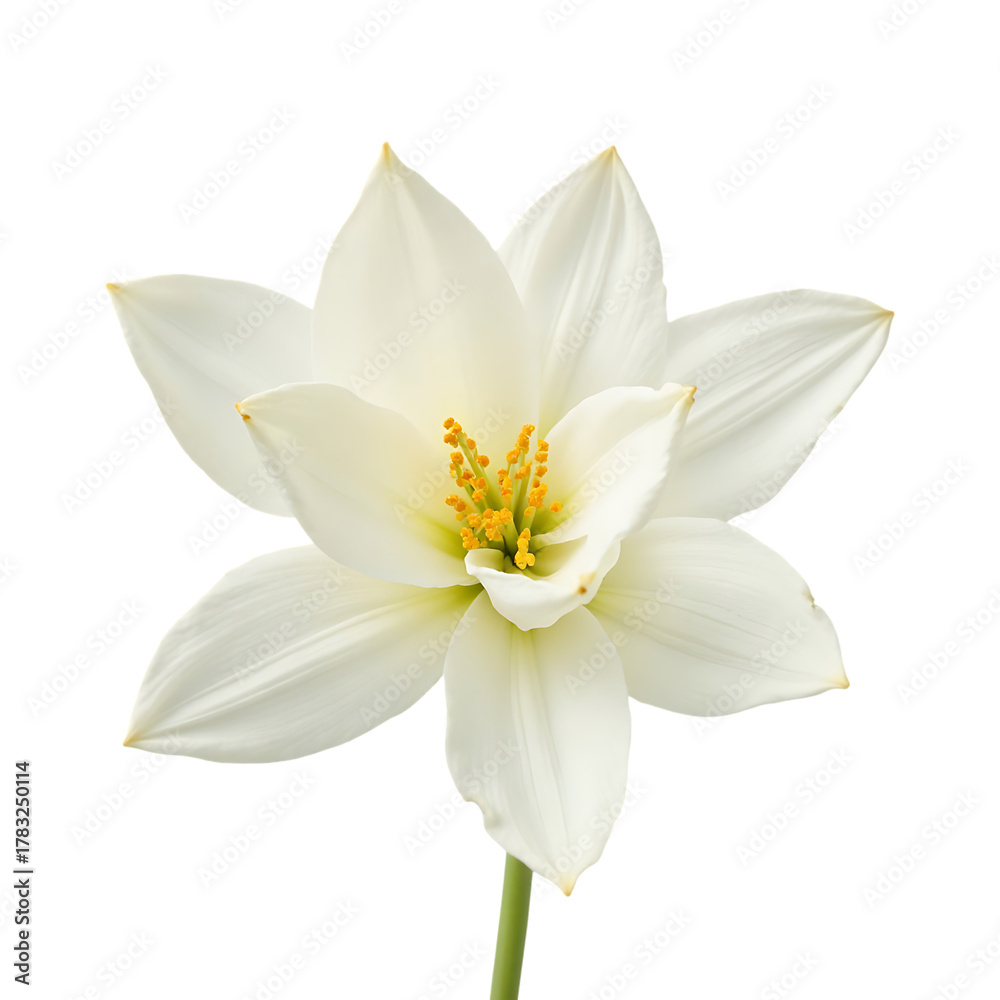 Obraz premium White Flower Blooming with Yellow Stamen on Transparent Background