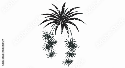 Stylized palm tree fronds cascade downward, creating a tropical and festive silhouette