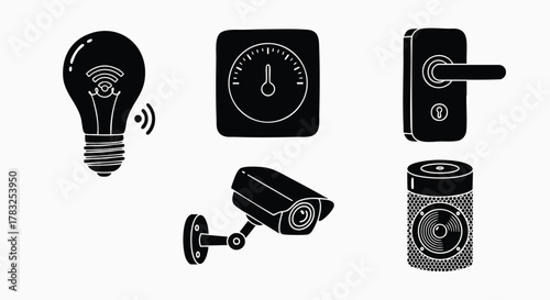 Smart home devices internet of things collection vector illustration flat design icons security automation technology