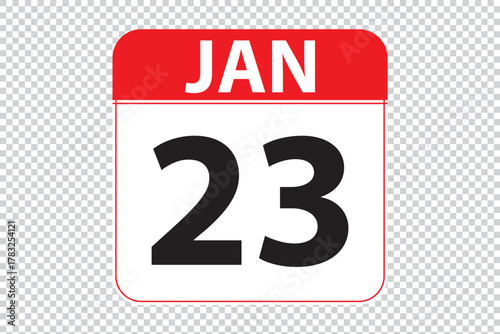January 23 dates calendar icon.  simple and modern calendar icon on white background.