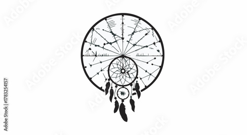 Mystical dreamcatcher adorned with celestial constellations and feathers