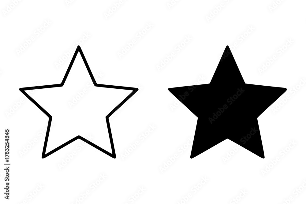 Fototapeta premium Contrasting star shapes: outline and filled black star icons for design