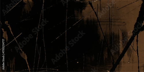 Dark brown and black abstract grunge texture of a night sky over a stormy forest landscape with bright lightning