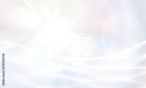 まばゆい白い光と波打つ水面のイラスト