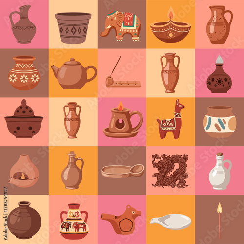 set illustration vector graphic of various kinds of clay crafts