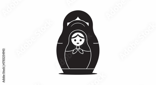 Stylized black and white nesting doll illustration symbolizing layers and tradition
