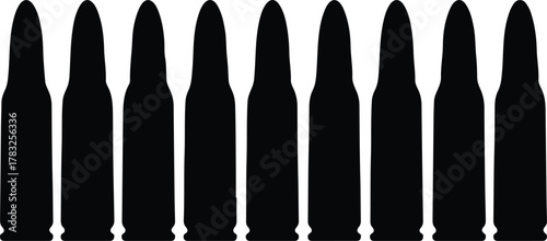 Illustrator Ammunition bullets group in a row black Silhouette vector