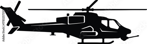 Illustrator Military helicopter detailed side view black Silhouette vector