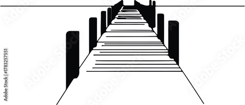 Illustrator pier perspective leading lines architecture seaside vector silhouette