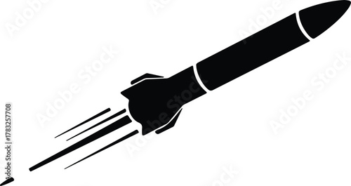 Illustrator Rocket launch symbol flying upward toward space Silhouette vector